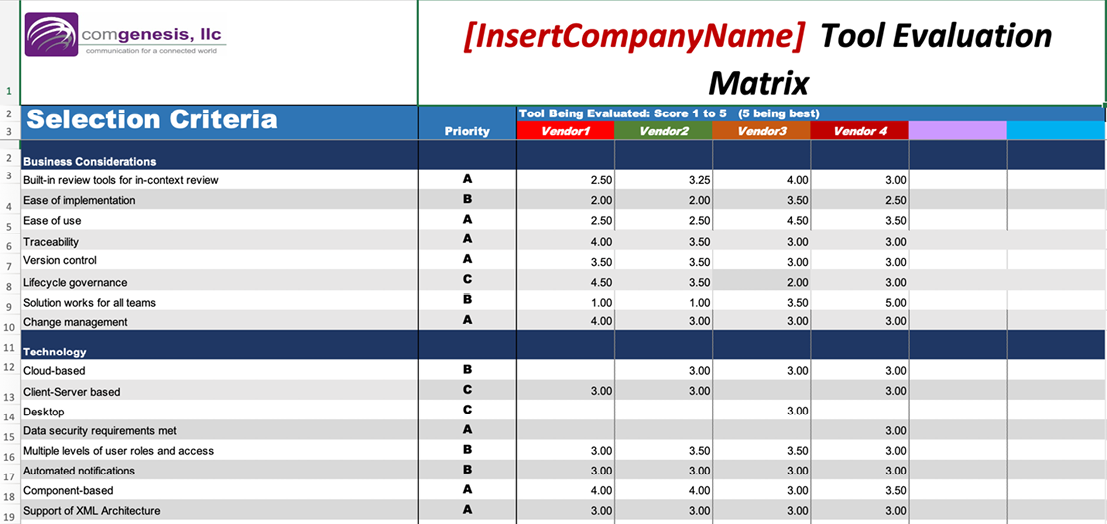 Sample Selection Criteria spreadsheet