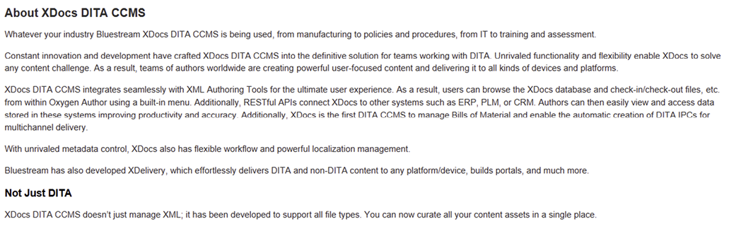 About XDocs DITA CCMS Screenshot