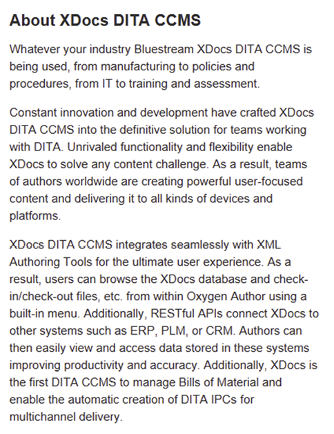 About XDocs DITA CCMS Screenshot