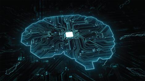 Brain represented with a circuit board
