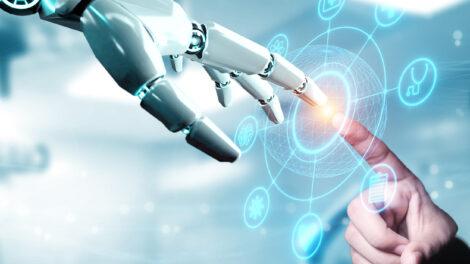 Robot and human hand touch through and interface