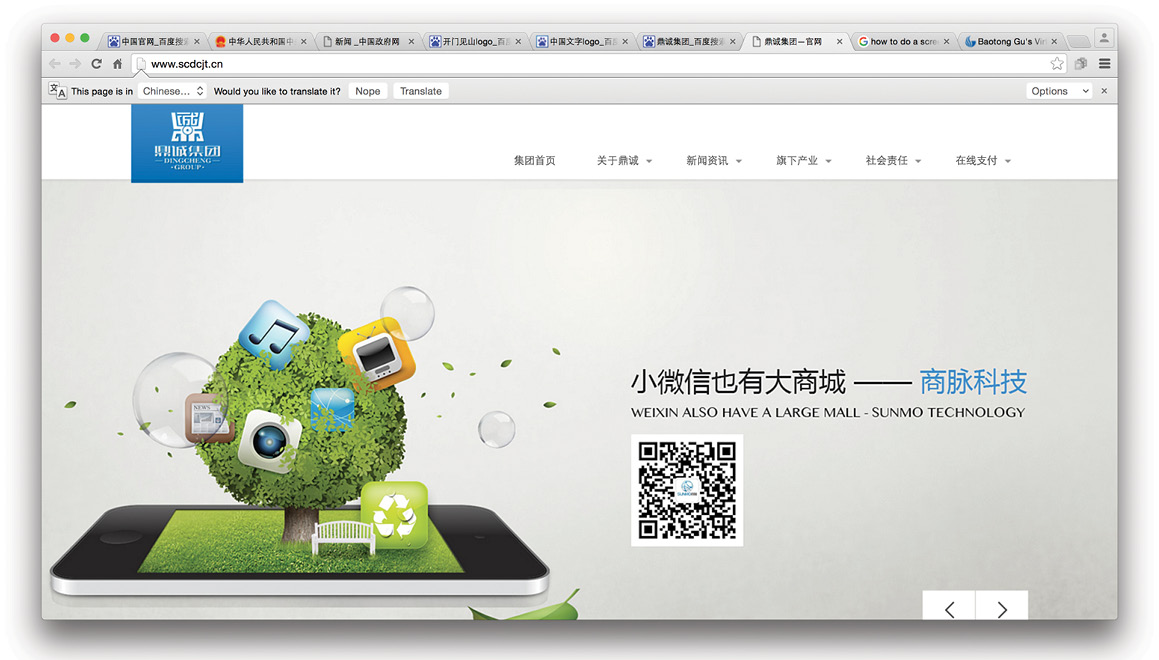 Figure 14. Logo on top left of this website for Dingcheng Group plays on the Chinese character ding in its design.