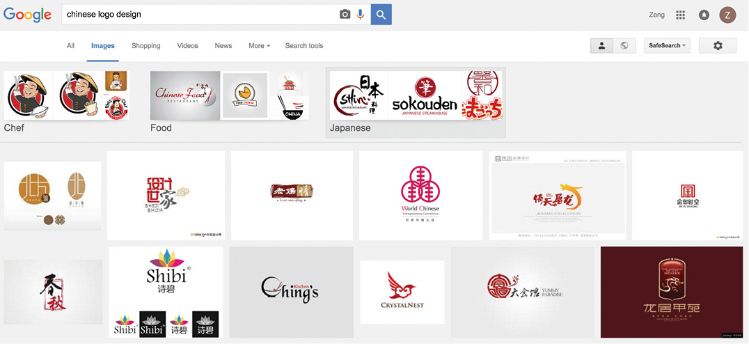 Figure 9. A Google search of “Chinese logo design” turned up over 90% flat design logos.