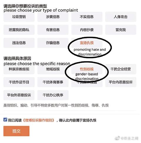 The complaint of comment screenshot